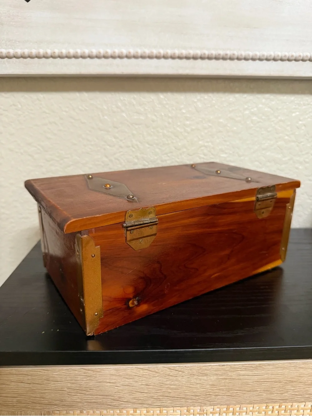 1925 Sturdi Mini Cedar Chest, Jewelry Box, Trinket Box with Brass Accents